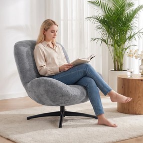 HOMCOM Fotel do salonu obrotowy, fotel lounge z szerokim siedziskiem, wbudowane podłokietniki, efekt chenille, ciemnoszary | Aosom PL