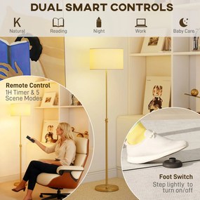 HOMCOM Lampa stojąca z pilotem regulowana wysokość abażur materiałowy metalowa podstawa złoty kolor | Aosom PL