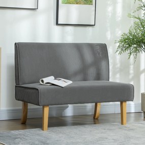 HOMCOM Dwuosobowa Sofa z Obiciem Kordowym, Gruba Tapicerka i Solidne Drewniane Nogi do Salonu, Sypialni, Biura, Szary
