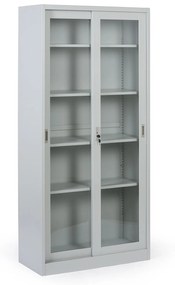 Metalowa szafka z półkami i szklanymi przesuwanymi drzwiami, zdemontowana, 900 x 1950 x 400 mm