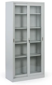 Metalowa szafka z półkami i szklanymi przesuwanymi drzwiami, zdemontowana, 900 x 1950 x 400 mm
