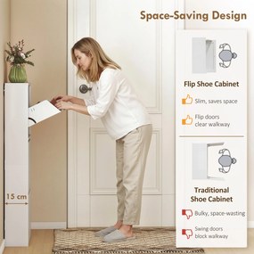 HOMCOM Metalowa szafka na buty z 3 uchylnymi półkami, wąska szafka na buty montowana na ścianie, na 6 par butów, biała | Aosom PL