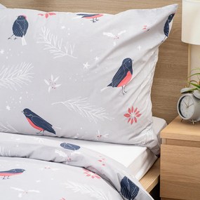 4Home Pościel bawełniana Winter Robin, 140 x 200 cm, 70 x 90 cm