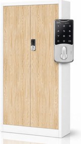 Biurowa szafa metalowa z zamkiem na szyfr biała / dąb sonoma: Eco Design DANIEL, 900 x 1850 x 400 mm