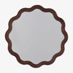 Okrągłe Lustro Ścienne Z Drewna Dębowego (średnica 80 Cm) Luesia Ciemne Drewno - Sklum