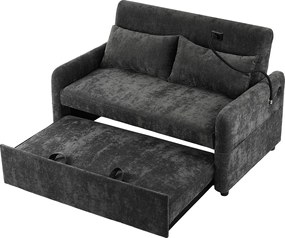 Rozkładana kanapa regulowana w wielu kątach z tkaniny sznurkowej - 2 miejsca - z uchwytem na telefon i portami USB - Szary