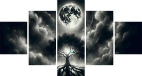 Obraz – Czarno-białe drzewo w pełni księżyca (125x70 cm)
