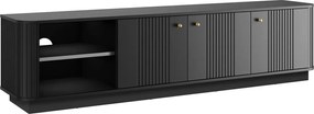 Szafka RTV Vesper 3D 187 cm na cokole - czarny / złote uchwyty