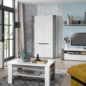 Ława z Półką do Salonu NOVO 102 cm Biała / beton Nowoczesna