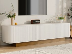 Nowoczesny stolik RTV 170x40x47 cm - okrągły design - 3 drzwi - regulowane półki - biały