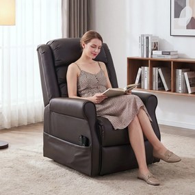 HOMCOM Elektryczny fotel ułatwiający wstawanie z masażem wibracyjnym i funkcją ogrzewania, fotel dla seniorów z brązowej skóry PU | Aosom PL