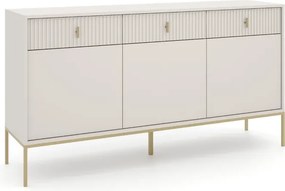Komoda do Salonu Sypialni MARCOS 154 cm Kaszmir/Złoty Ryflowana Trzydrzwiowa z Szufladami Glamour