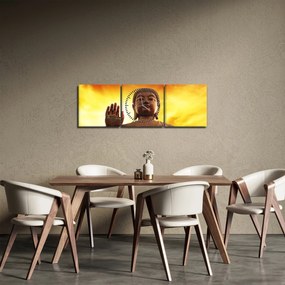 Obraz - Budda z czerwonym i żółtym tłem (z zegarem) (90x30 cm)