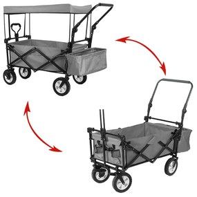 Składany wózek ogrodowy z dachem, ciągany-pchany, szary