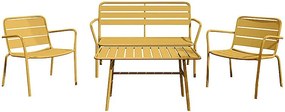 Metalowy zestaw ogrodowy: ławka, 2 niskie fotele i stolik kawowy - Kolor musztardowy - MIRMANDE od MYLIA