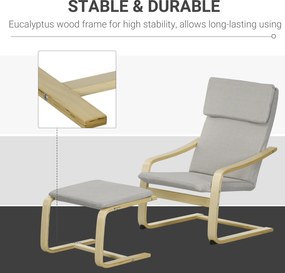 HOMCOM Fotel klubowy z podnóżkiem, pokrowiec imitujący len, drewniana rama, do 120 kg, Jasnoszary/Natura