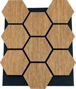 Dekoracyjny panel z płyty MDF z sześciokątnym wzorem i filcem PET, zestaw 12 sztuk, 62x76 cm, dźwiękochłonna okładzina ścienna, dąb.