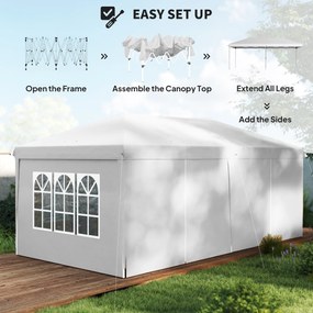 Outsunny Namiot składany 6m x 3m, z odłączanymi ścianami, dużymi oknami, drzwiami na suwak, stalowa rama, Biały