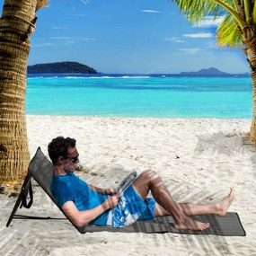 Outsunny Leżak plażowy, składany, regulowane oparcie, kieszeń boczna, miękkie wyściełanie, rama stalowa, Szary, 142x51x40cm