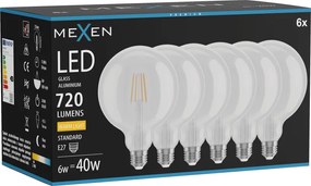 Mexen Vintis 6x żarówka filament LED E27, G125, 6W, Ciepła - 2700K, 720 lm, clear - L158-E27-0627-00x06