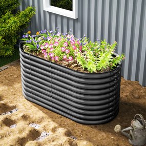 Outsunny Skrzynia na kwiaty, metalowa doniczka z bezpiecznymi krawędziami i rękawicami, otwarte dno, 160S x 80G x 80W cm, Ciemnoszary