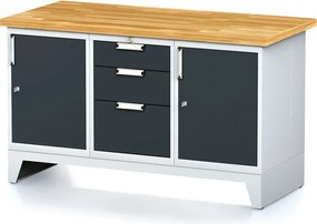 Stół warsztatowy MECHANIC, 1500x685x880 mm, 1x 3 szufladowy kontener, 2x szafka, grafitowy