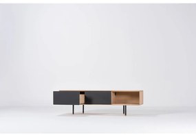 Czarno-naturalna szafka pod TV z litego drewna dębowego 160x48 cm Fina – Gazzda