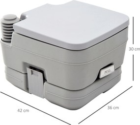 HOMCOM Toaleta zewnętrzna, przenośna, z zbiornikiem na odpady i zbiornikiem do spłukiwania, z plastiku, z pokrywą, Szara