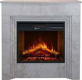 Kominek elektryczny BELLINI, kominek stojący z drewna imitującego biały marmur, wyprodukowany we Włoszech, dł. 96 x gł. 35 x wys. 96