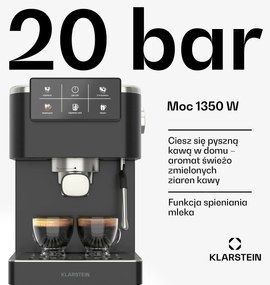 Klarstein SteelPresso Touch ekspres do kawy kolbowy, ekran dotykowy, 20 bar