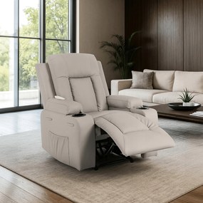 Fotel Masujący BOX Rozkładany Wypoczynkowy z Podnóżkiem Szary Ekoskóra Nowoczesny