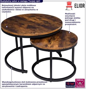 Komplet 2 okrągłych stolików kawowych loft - Fiora