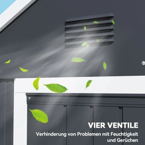 Outsunny Szopa Ogrodowa, Dom Narzędziowy z Metalu, Podwójne Drzwi, Okno, 259x172x222 cm, Szary/Biały