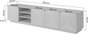Szafka RTV Asha 200 cm ryflowanym frontem i wnęką - kaszmir