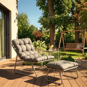 Fotel Ogrodowy KALISTA z Podnóżkiem Szary/Czarny Nowoczesny