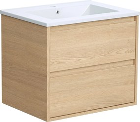 Szafka łazienkowa wisząca  z umywalką do zabudowy - Okleina dębowa - 60 cm - MILIPAM