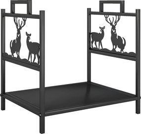 Outsunny Regał na drewno opałowe do wnętrz 42,5 x 33,5 x 43 cm z designem renifera, metalowy regał w kolorze czarnym
