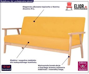 3-osobowa żółta sofa retro - Garner 3X