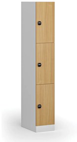 Szafka skrytkowa, 3 schowki, 1850 x 300 x 500 mm, zamek RFID, drzwi laminowane, buk