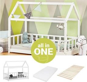 Łóżko dziecięce 80x160 cm białe łóżko domek z barierkami