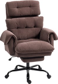 HOMCOM Fotel biurowy z regulowanym oparciem, obrotowy fotel tapicerowany, fotel wyściełany, regulowana wysokość, stal, brązowy