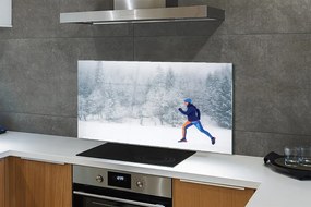 Szkło do Kuchni na Ścianę Człowiek w Zimowym Lesie