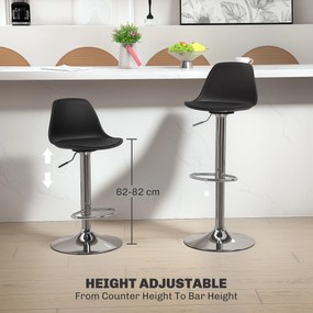 HOMCOM Zestaw 2 Stołków Barowych z Oparciem, Obrotowe, Regulowane na Wysokość, Nośność do 120 kg, 42 x 38 x 82-104 cm, Czarny