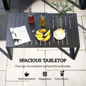 Outsunny Stolik Boczny z Aluminium z Designem Lamelkowym, Odporny na Warunki Atmosferyczne, 90 x 50 x 42 cm, Czarny