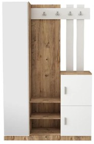 Szafa 3-drzwiowa szuflada i 1 lustro – Biała i naturalna– MIROTA