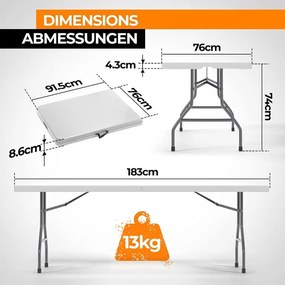 Jago Stół składany dla 8 osób, 183 cm, biały