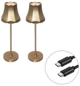 Zestaw 2 lamp stołowych retro w kolorze różowego złota, ładowane USB, IP44 - Granny