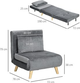 HOMCOM Fotel rozkładany 2w1 nowoczesny szary fotel i łóżko dla gości relaksacyjny | Aosom PL