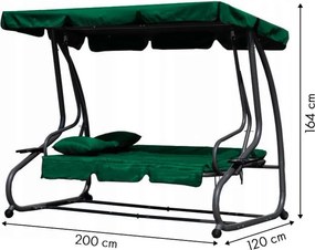 Huśtawka ogrodowa 3-osobowa z funkcją spania i daszkiem Valencia, zielony