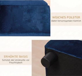PawHut Sofa dla zwierząt ze schowkiem, miękką poduszką, nośność do 15 kg, pluszowe obicie, rama z twardego drewna, Niebieski | Aosom PL